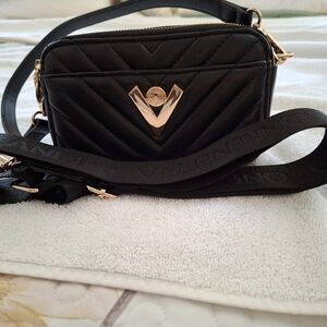 Quilted Valentino Orlandi Black Camera Bag With Carry Handle And Crossbody Strap